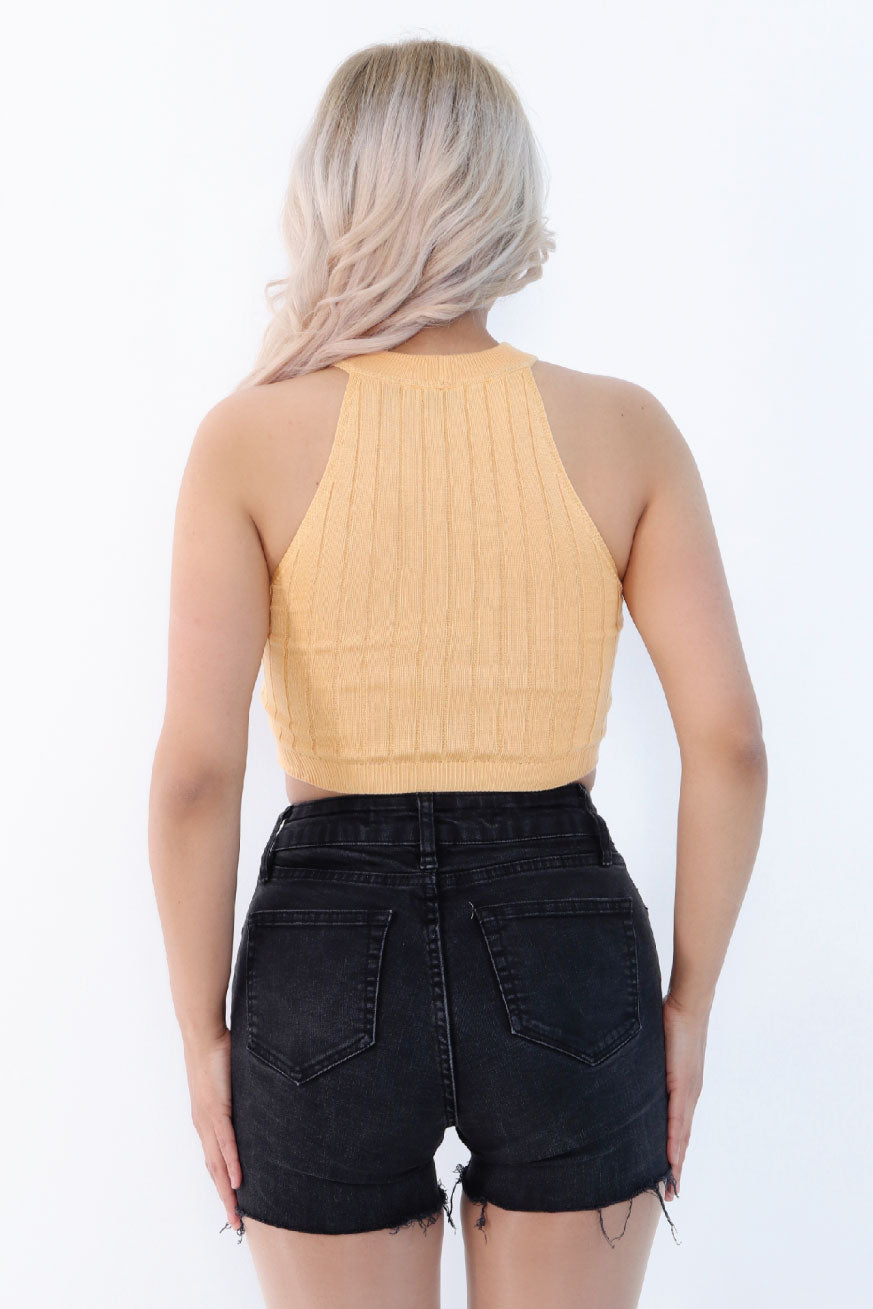 Mustard Knitted Rib Tank Top back