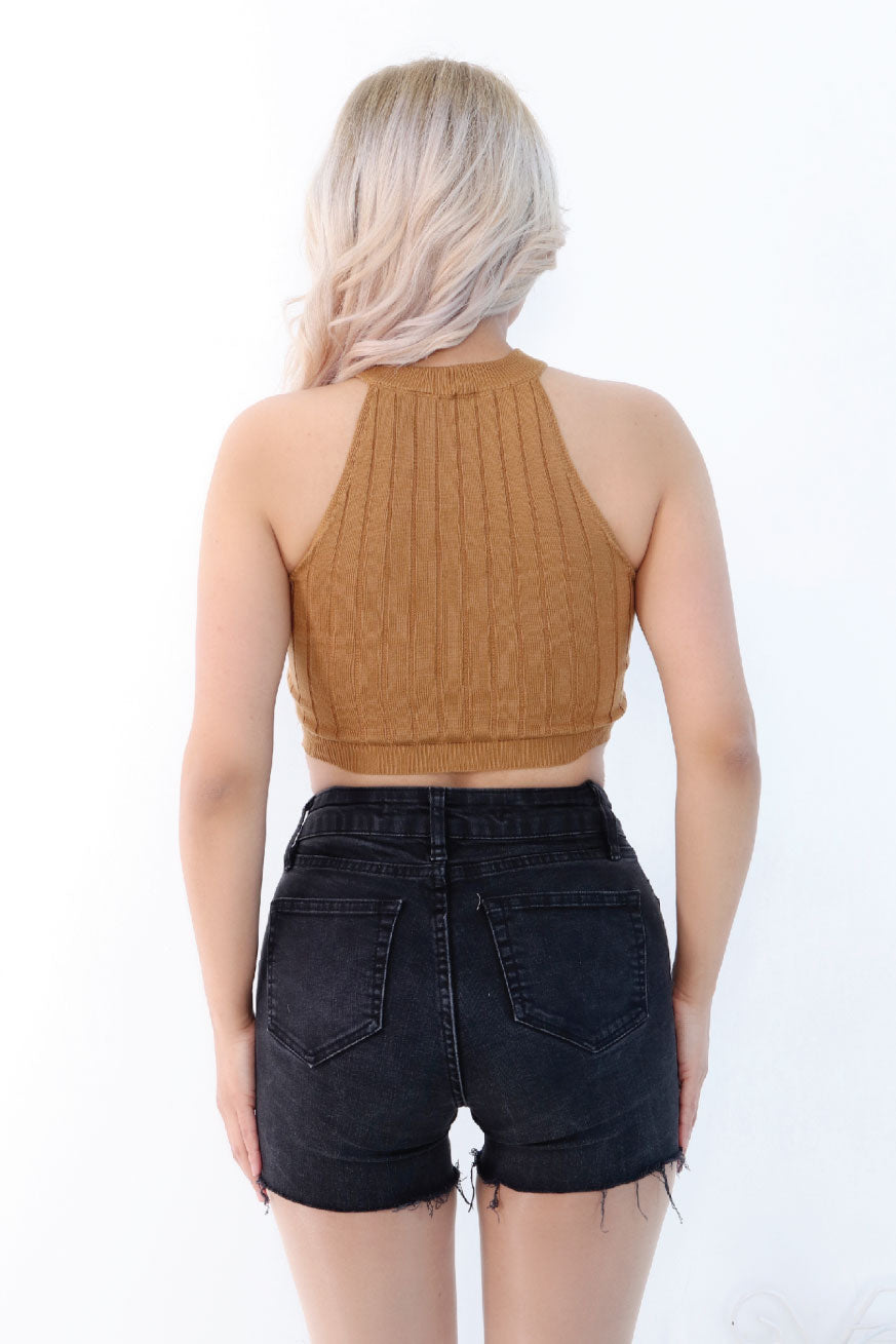 Tan Knitted Rib Tank Top back