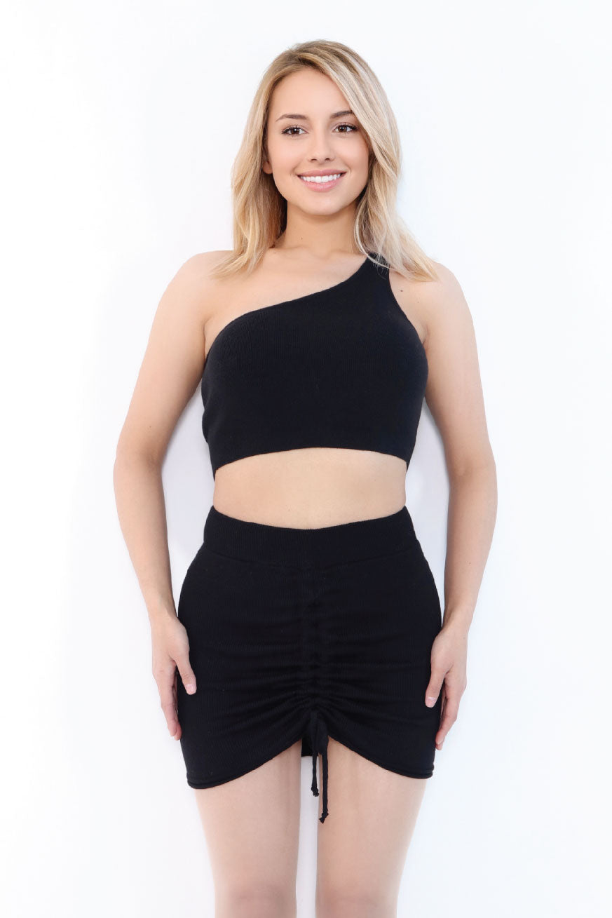 Black One Shoulder CROP TOPS