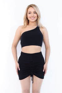 Black One Shoulder CROP TOPS