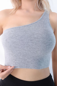 Grey One Shoulder CROP TOPS close view