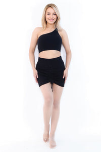 Black One Shoulder CROP TOPS Front
