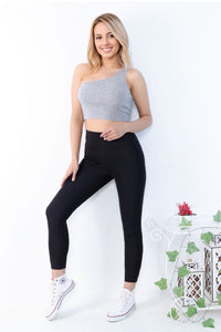 Grey One Shoulder CROP TOPS front