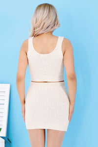 White Plain Ribbed Knit Mini Skirt Back