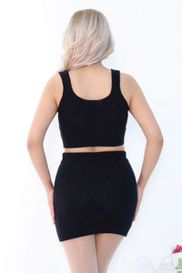 Black Plain Ribbed Knit Mini Skirt Back