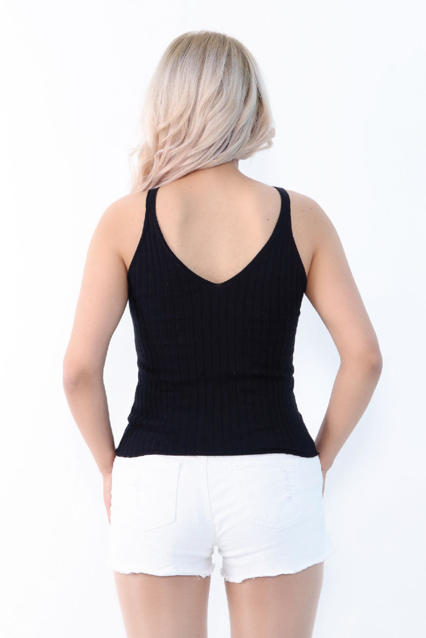 Black Rib Knitted Tank top Back