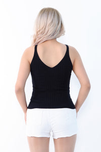 Black Rib Knitted Tank top Back