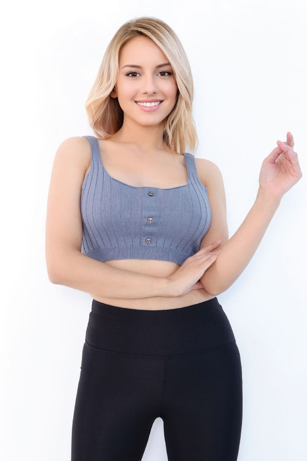 Front Button Rib Crop Tank Top
