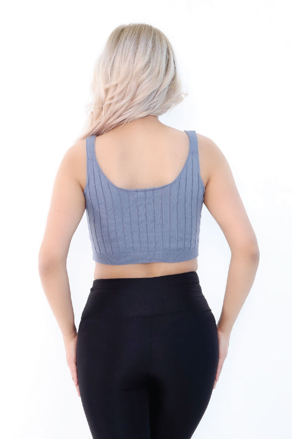 Front Button Rib Crop Tank Top back