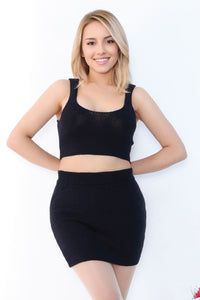 Black Plain Ribbed Cropped Tank Top Front