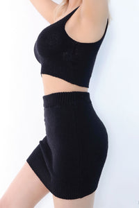 Black Plain Ribbed Cropped Tank Top Side